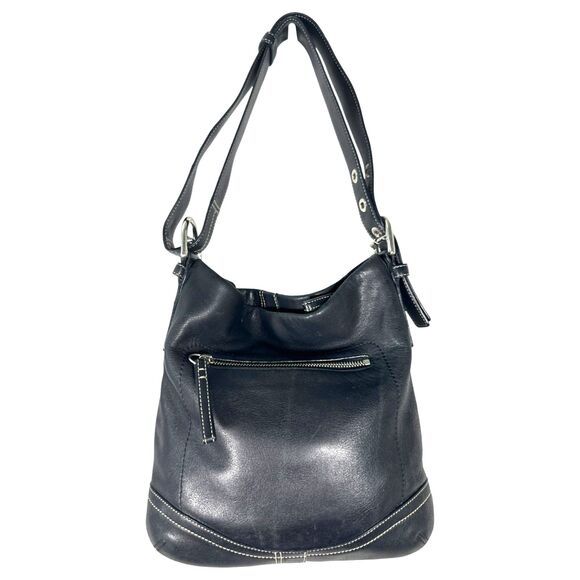 Margot Black Pebbled Leather Foldover Crossbody Shoulder Bag Silver Hardware - Picture 2 of 5